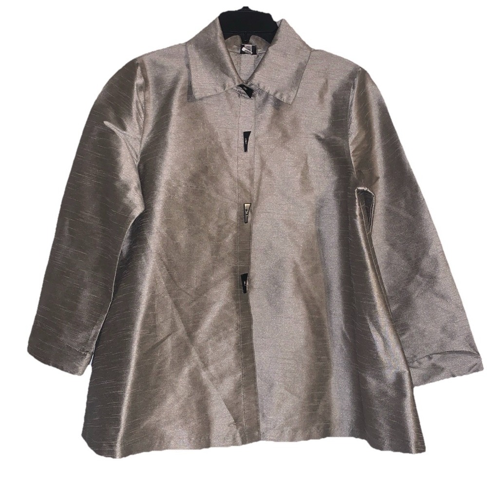 VTG Gump's San Francisco Women's L Textured Silk Blend Silver Champagne Jacket